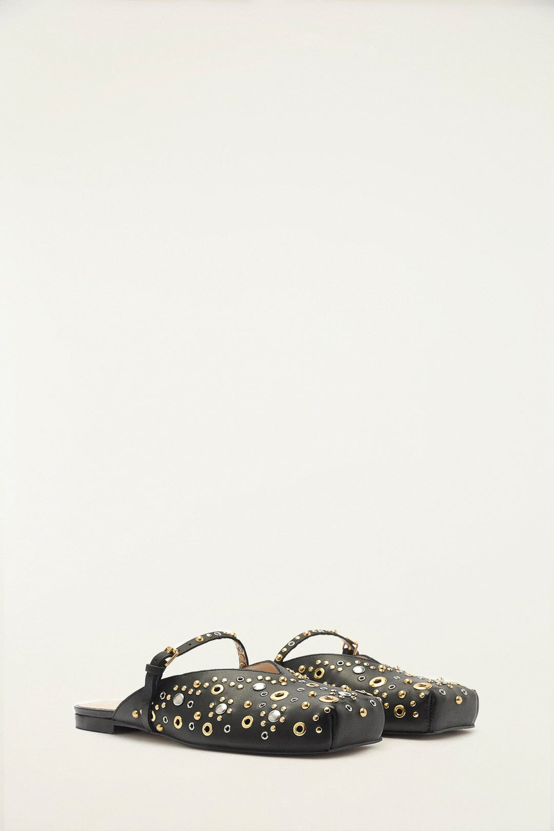 Black Studded Square Toe Ballerina - 2
