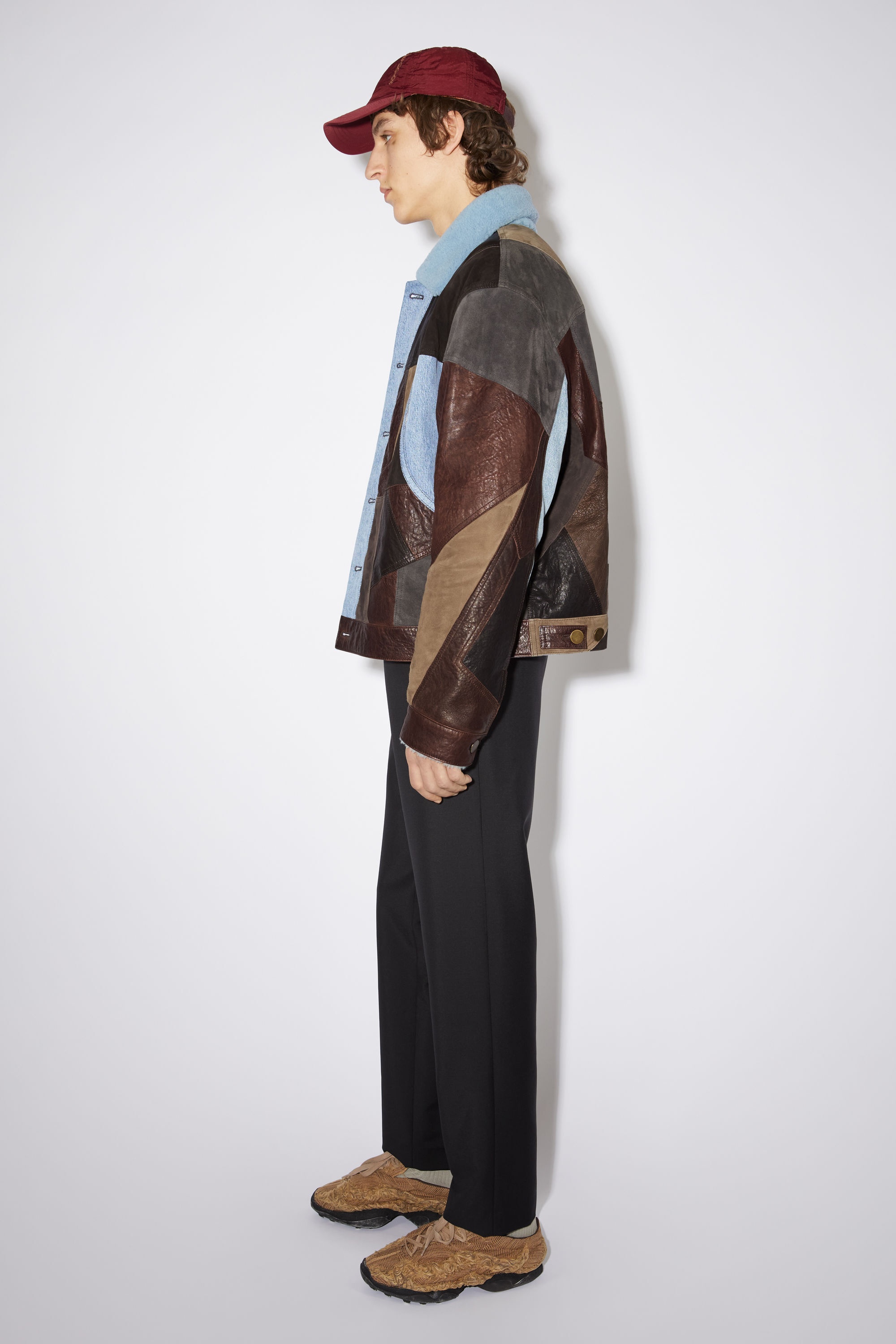 Leather patchwork denim jacket - Dark brown/multi - 4