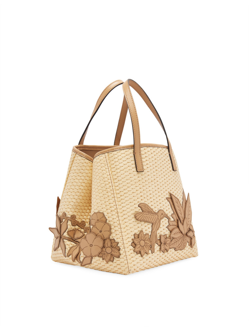 SMALL RAFFIA FLORAL APPLIQUE SQUARE TOTE 3