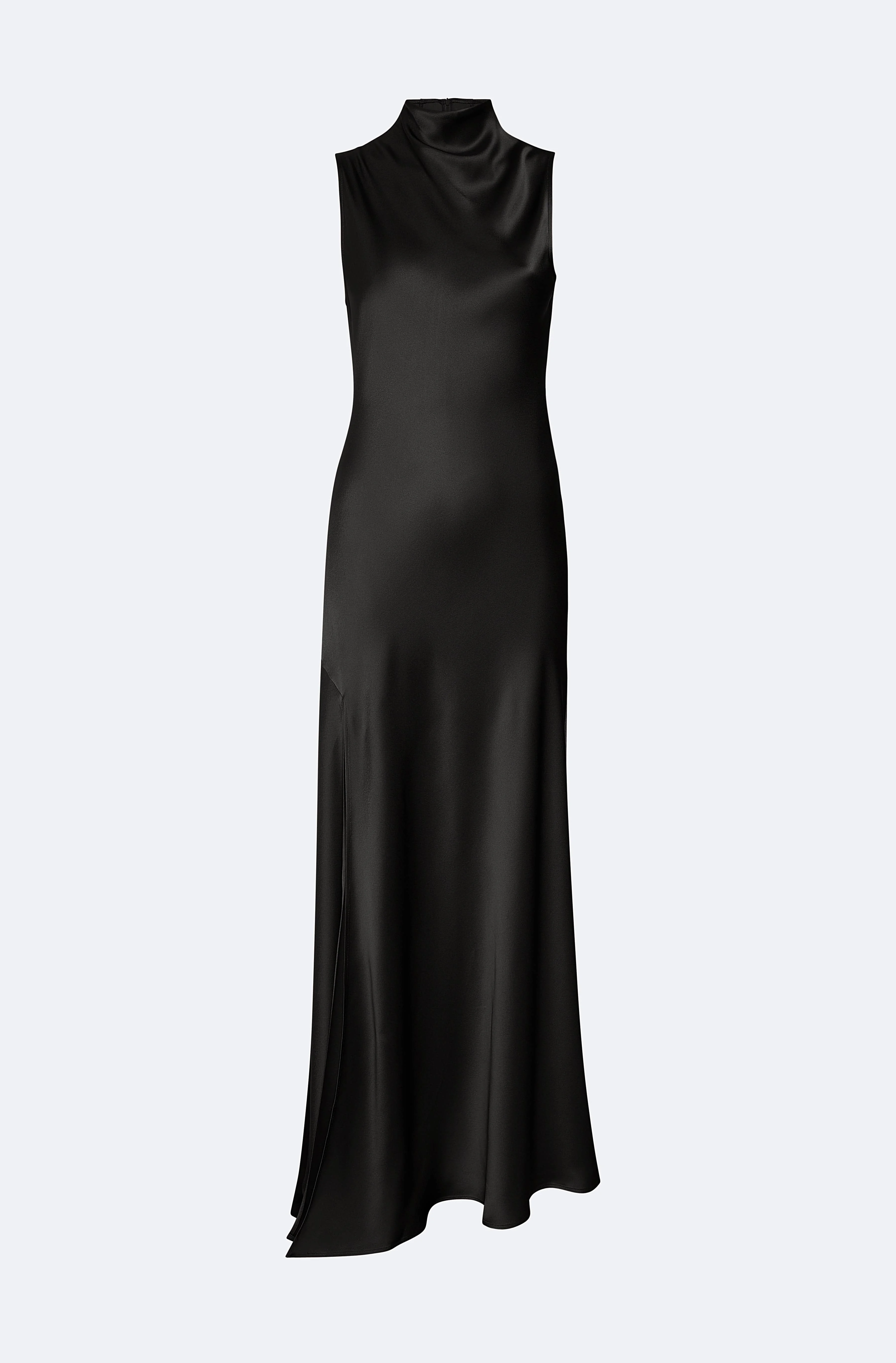 Satin Drape Neck Sleeveless Dress - 1
