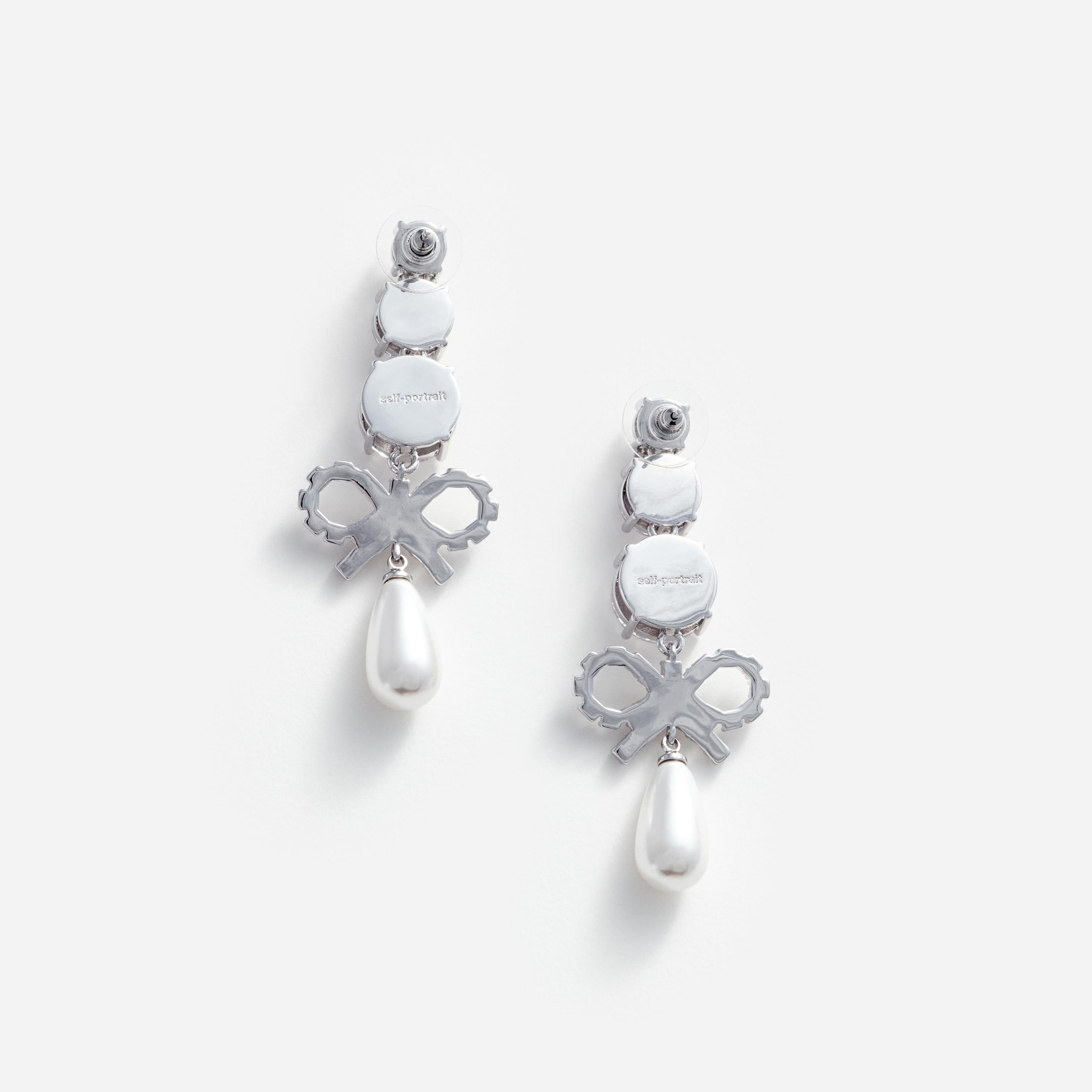 Crystal Bow Pearl Earrings - 2