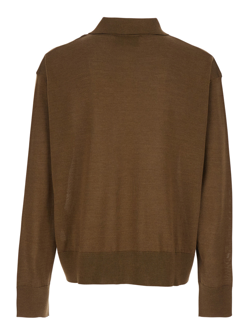 Ami Paris Men Brown Polo Shirt With Classic Collar And Logo Embroidery On The Front In Wool And Silk - 2
