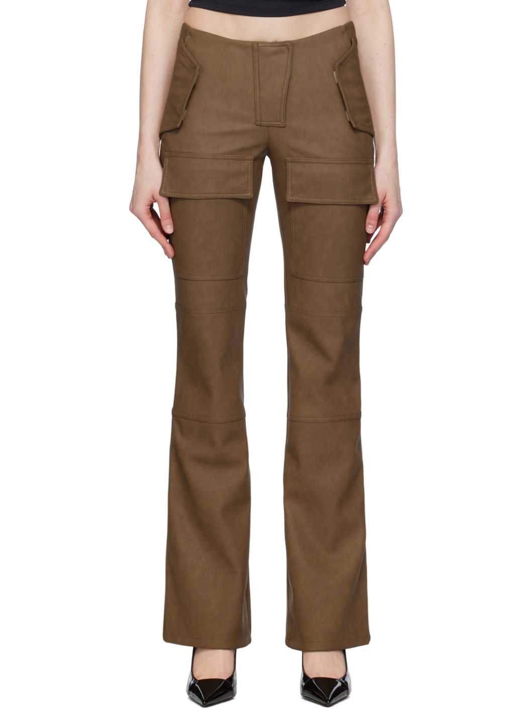 Brown Moto Faux-Leather Trousers - 1