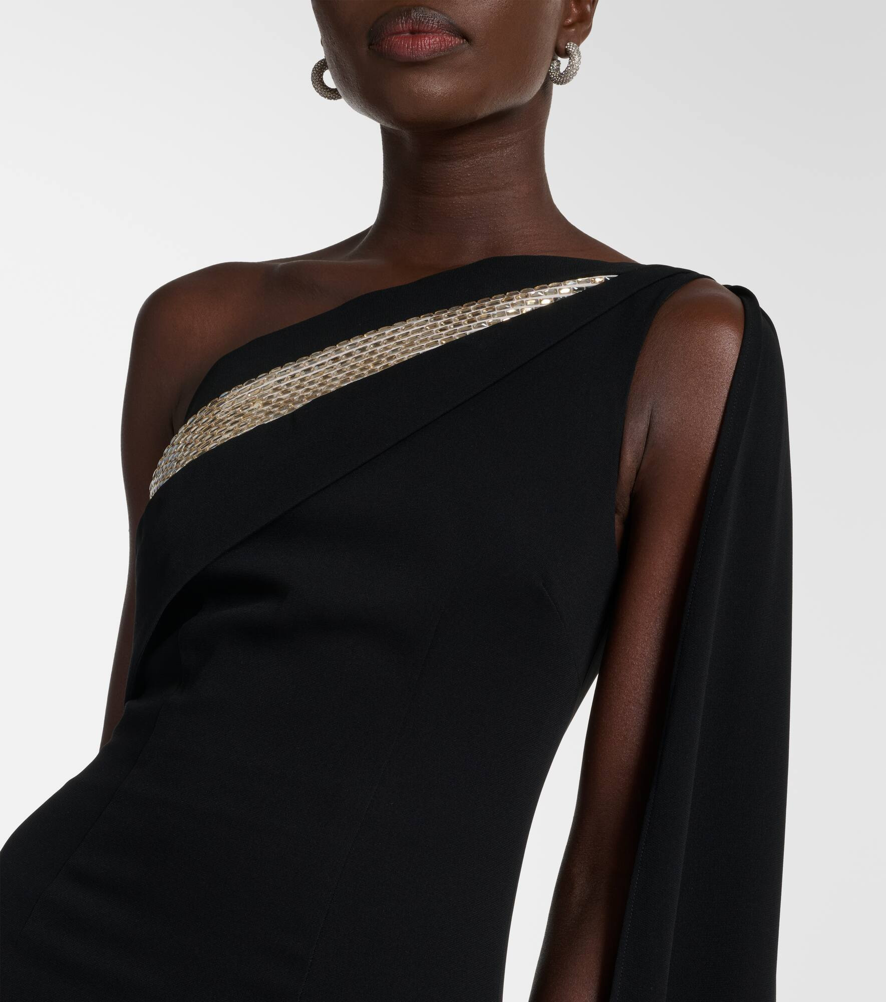 Embellished one-shoulder cady gown - 4