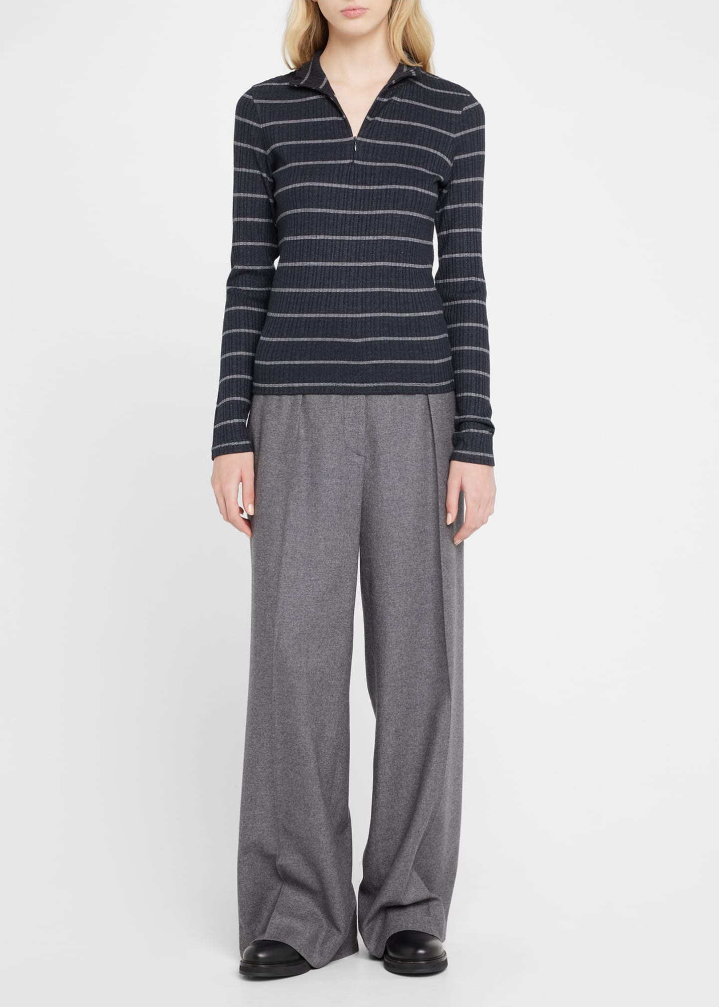 Striped Rib Half-Zip Sweater - 2