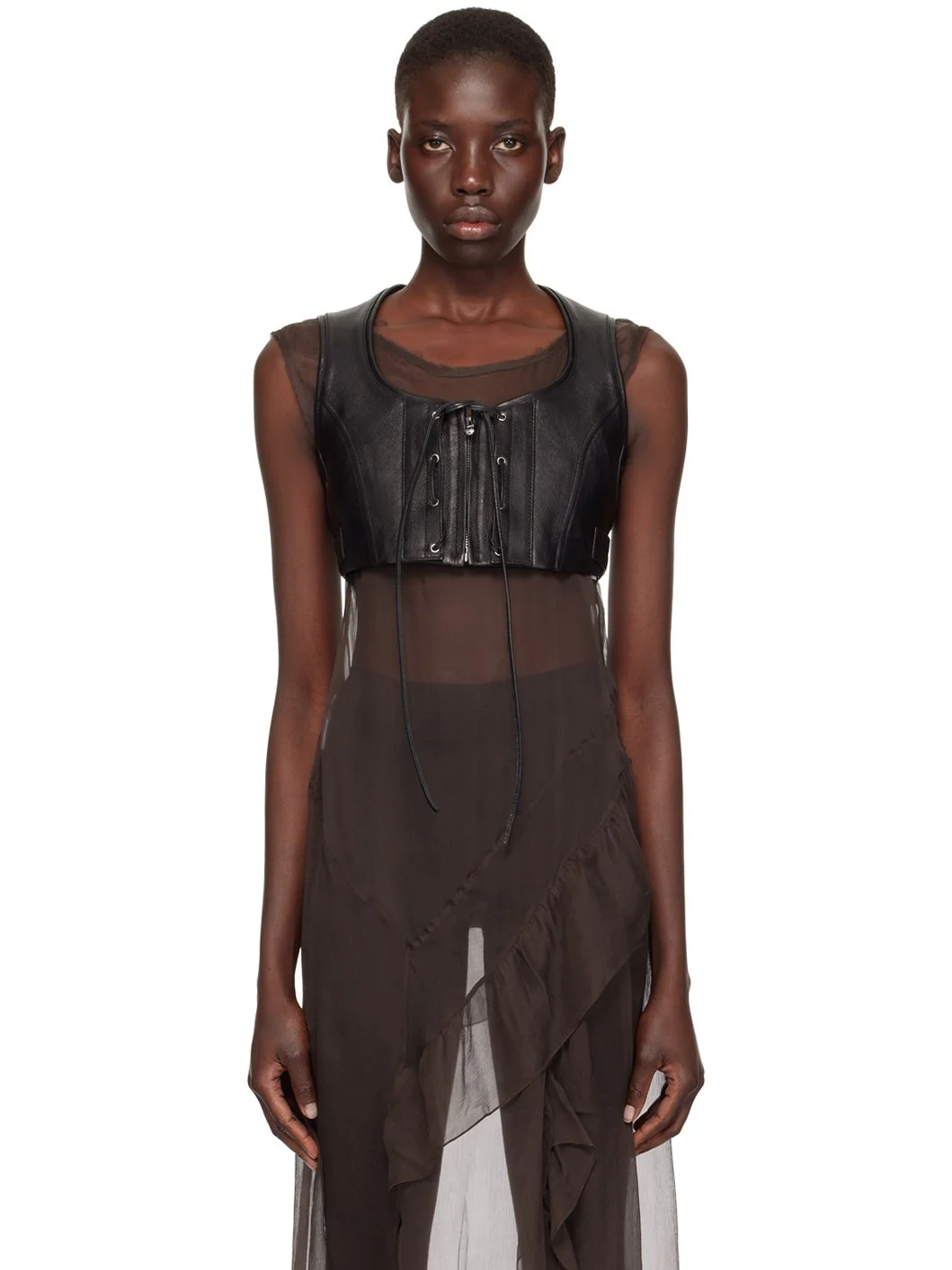 Black Motorcycle Bustier Vest - 1