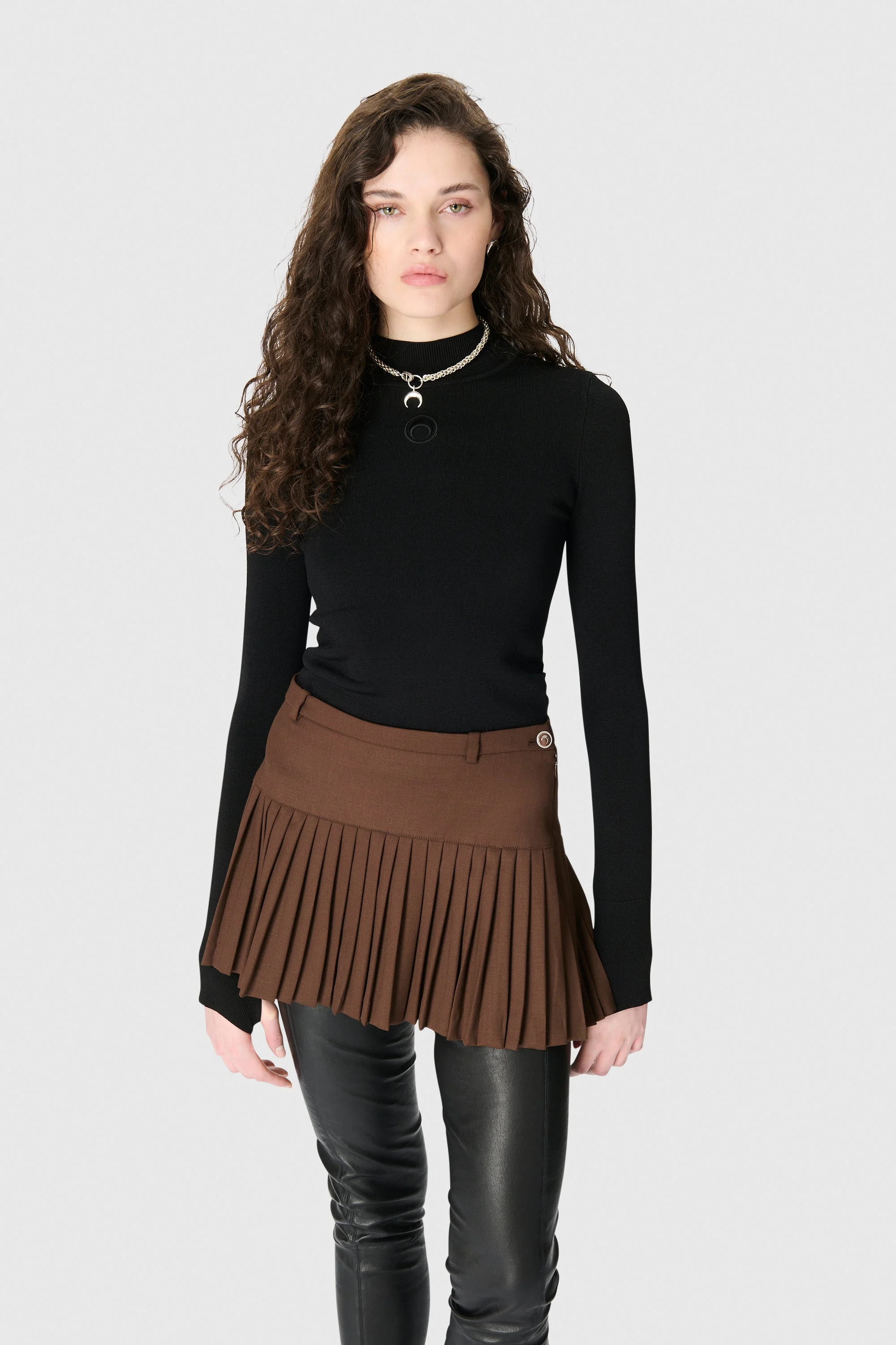 Virgin Wool Stretch Twill Mini Skirt - 1