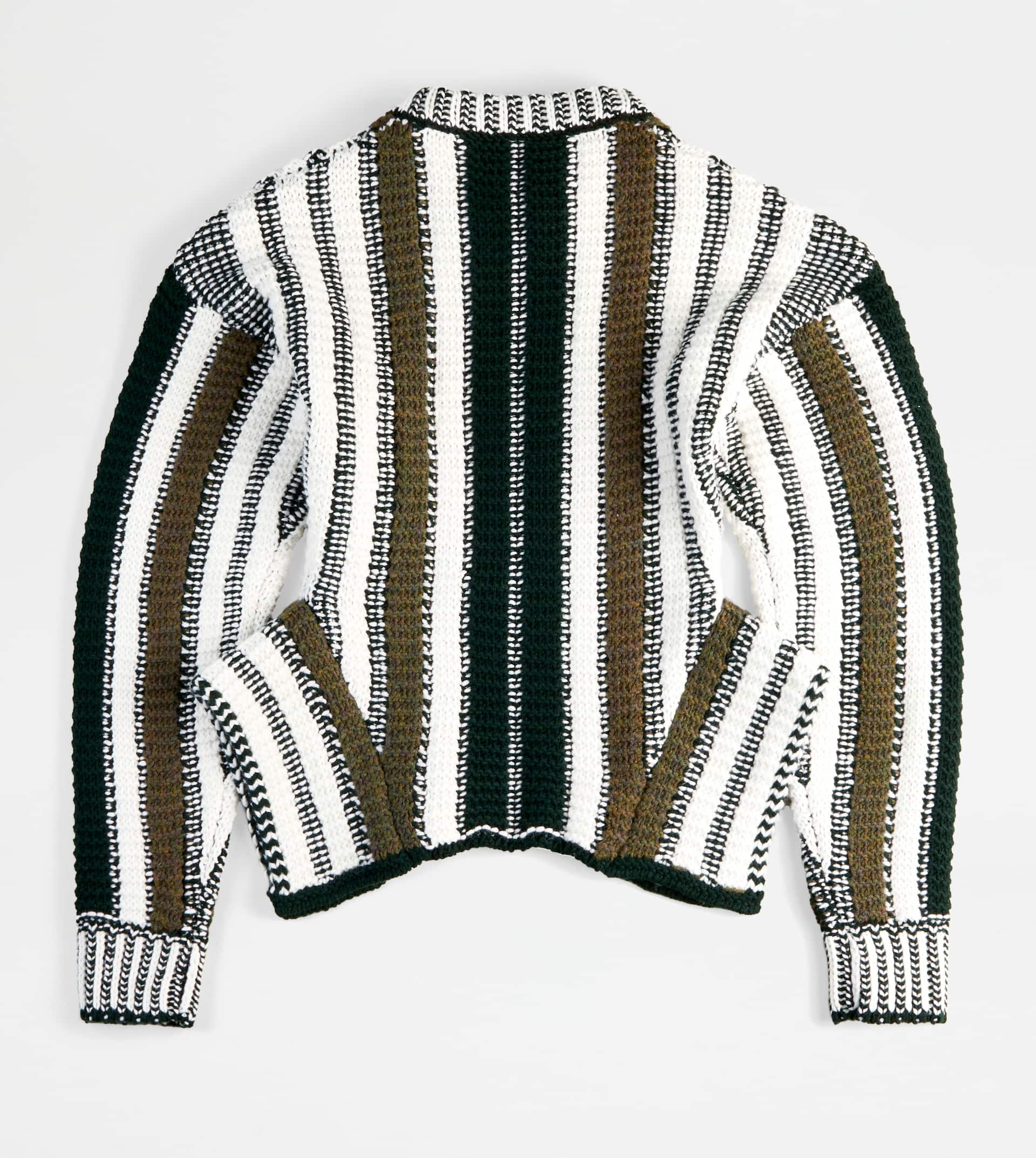 STRIPED JUMPER IN WOOL - GREEN, WHITE - 6