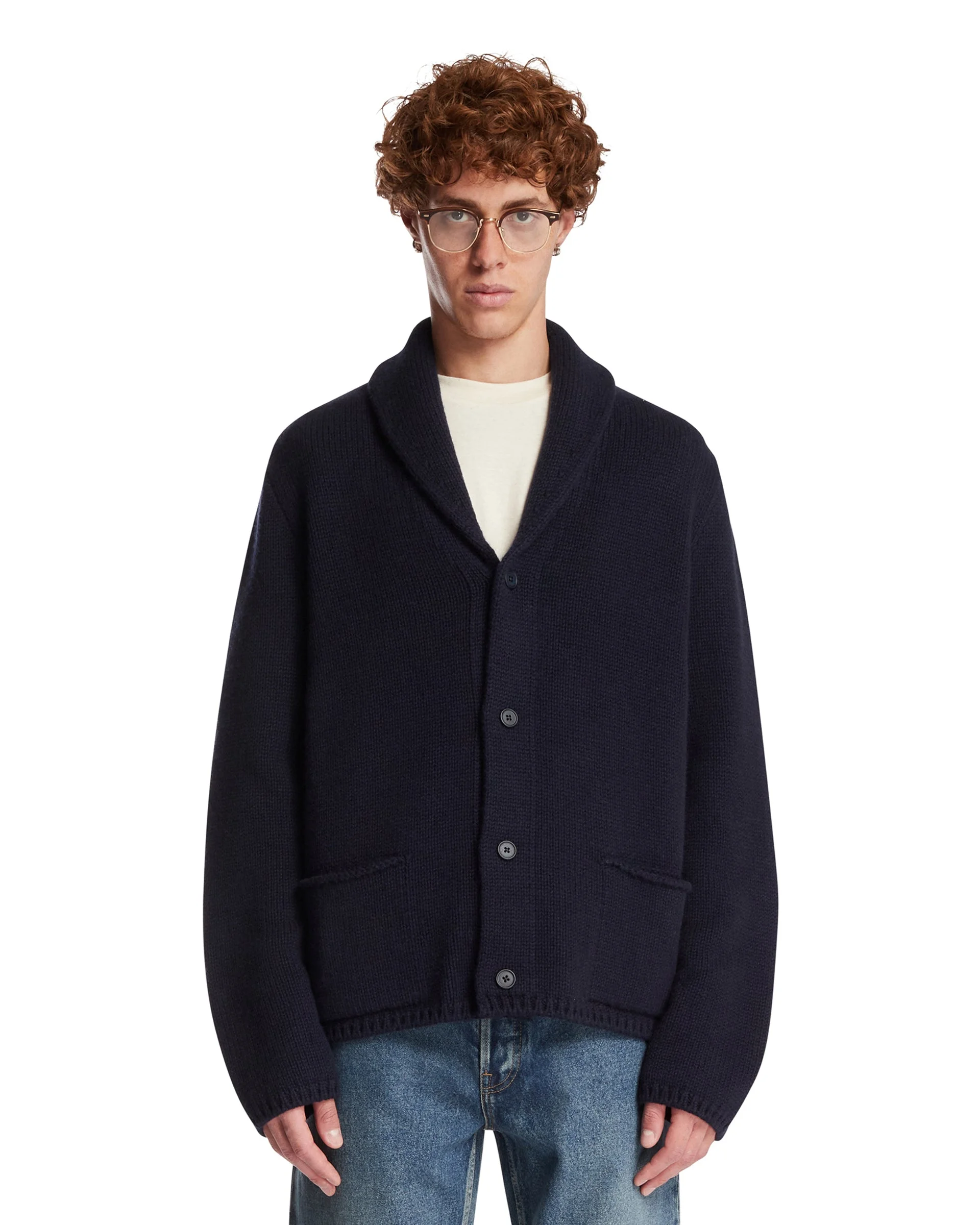 Blue Cashmere and Cotton Cardigan - 1