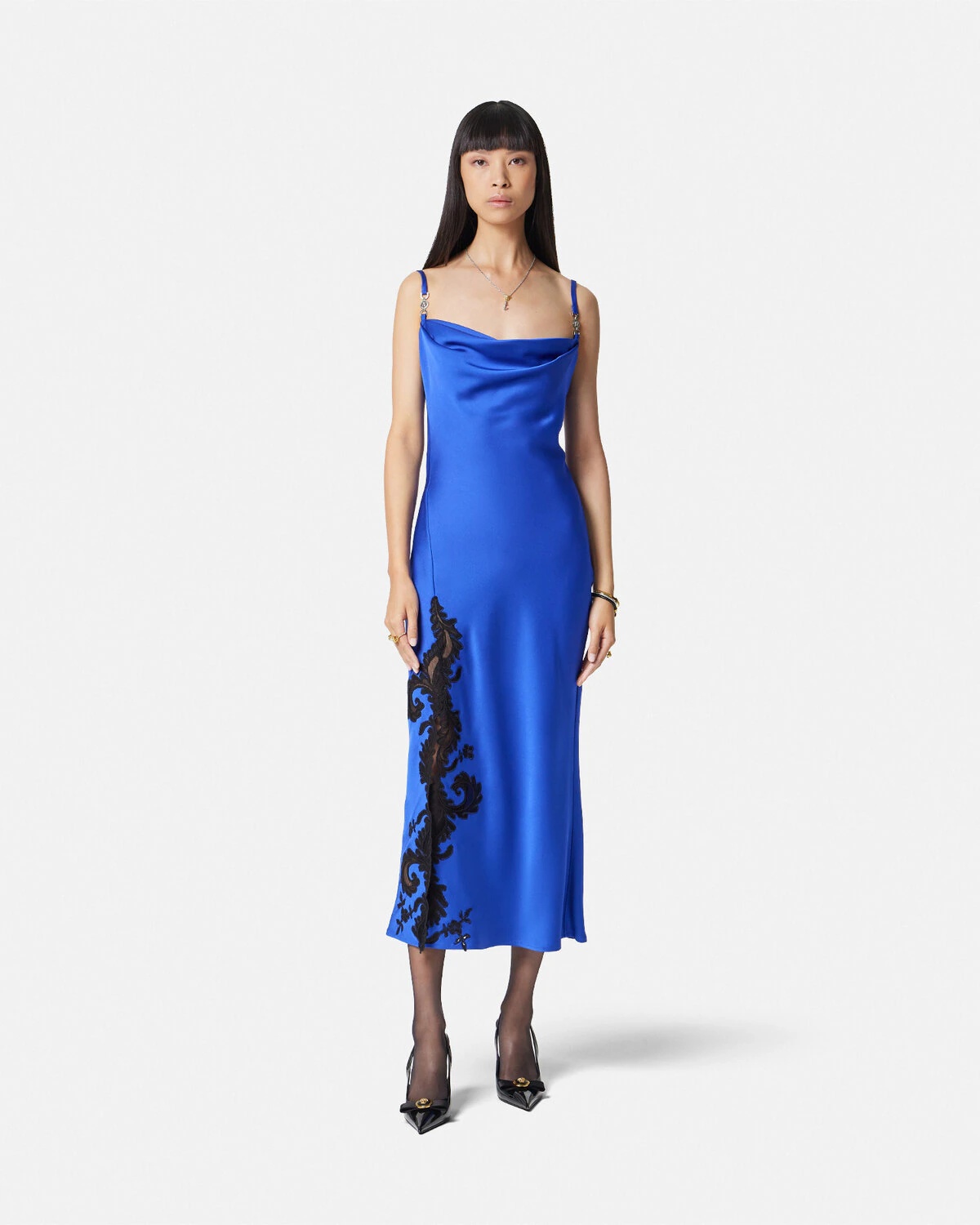 Barocco Lace Cowl Slip Midi Dress - 4