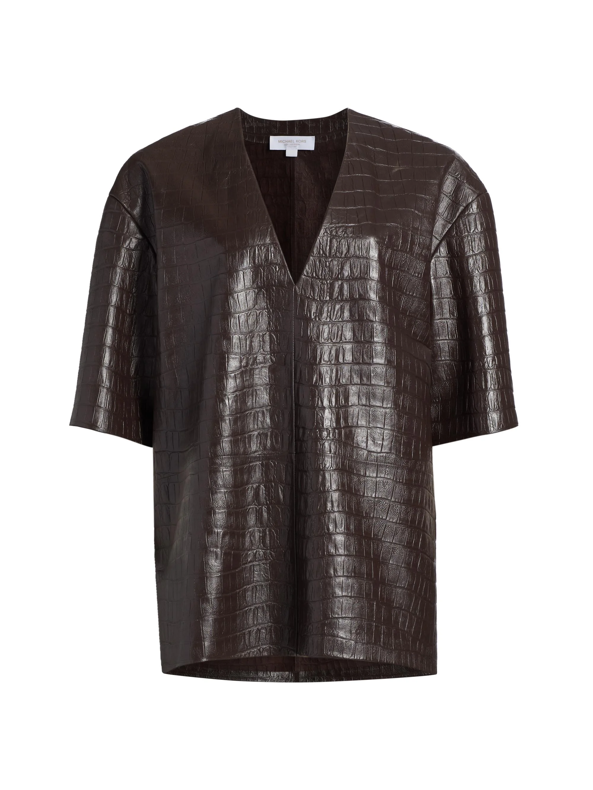 Women's Croc-Embossed Leather Top - Chocolate - 1