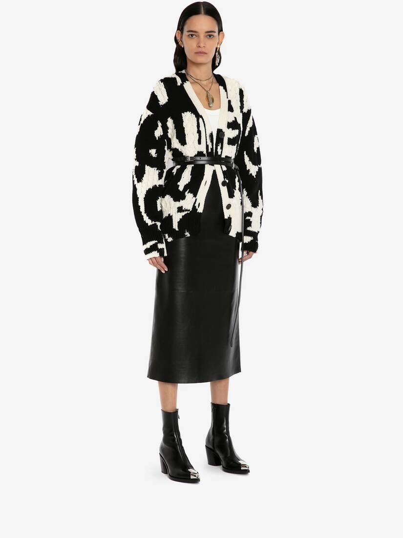 Wool Mcqueen Graffiti Intarsia Cardigan in Black/ivory - 3