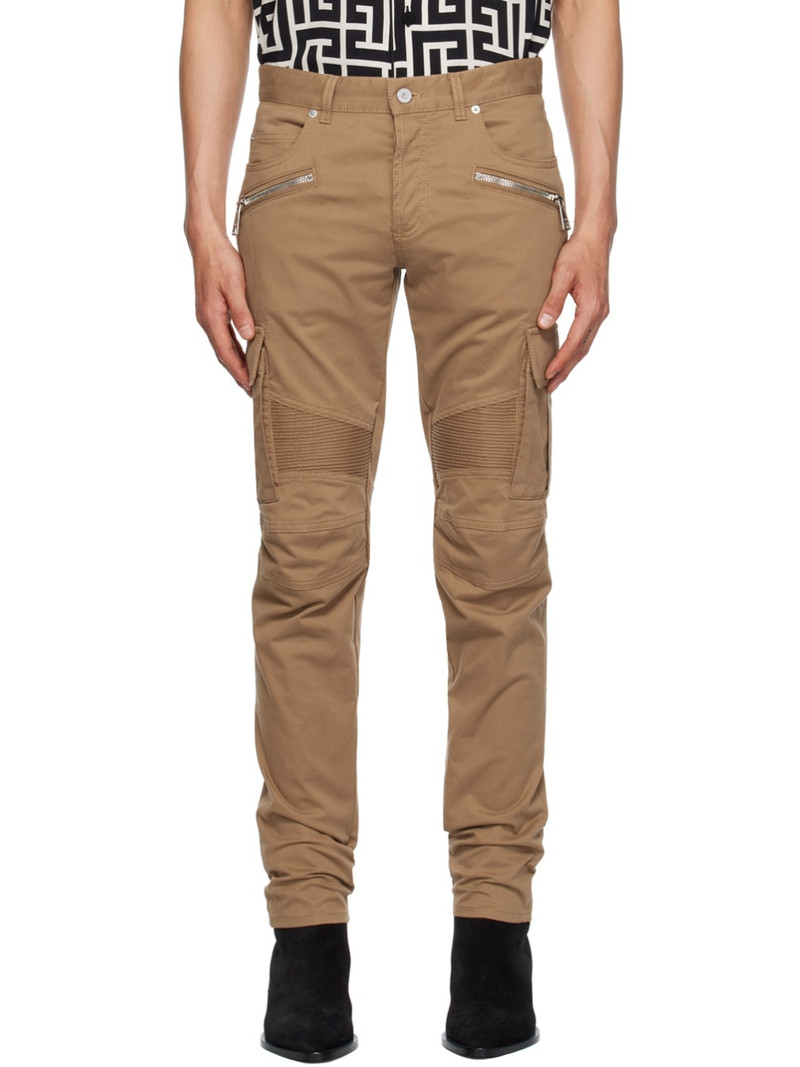 Beige Paneled Cargo Pants - 1