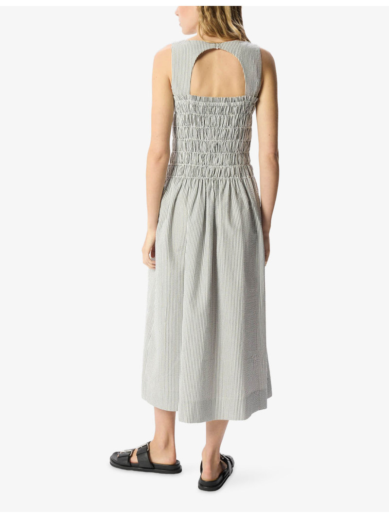Striped Shirred-Bodice Cotton Midi Dress 4