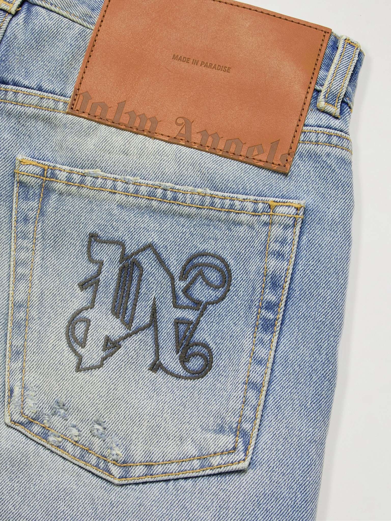 Straight-Leg Logo-Embroidered Distressed Jeans - 5