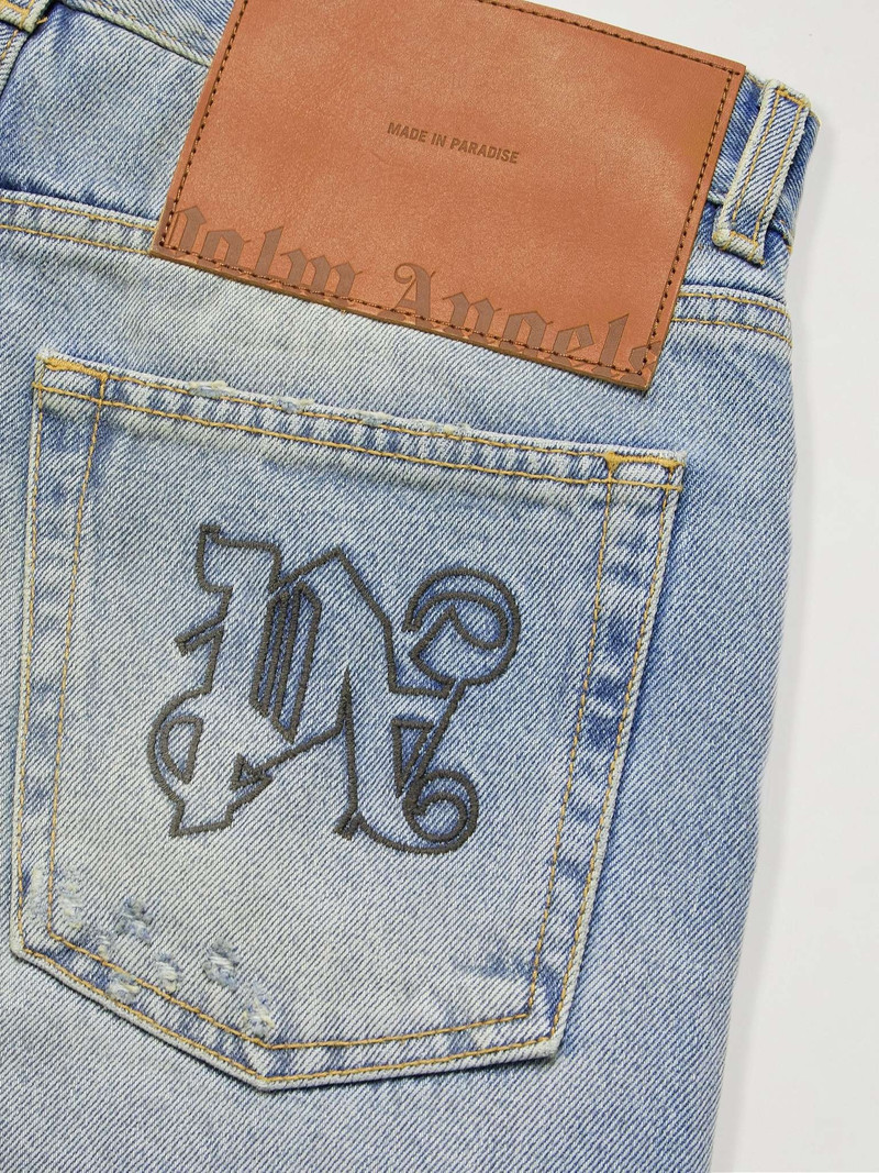 Straight-Leg Logo-Embroidered Distressed Jeans 5