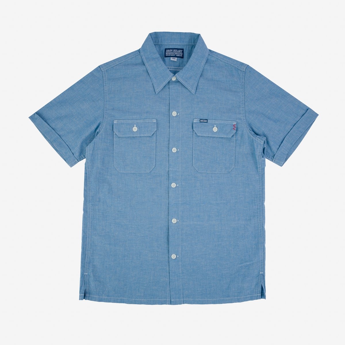 IHSH-388-BLU 4oz Selvedge Short Sleeved Summer Shirt - Blue - 1