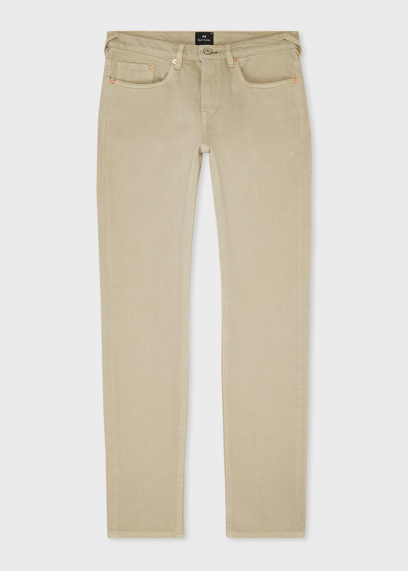 Tapered-Fit Beige Bleached Denim Jeans 1