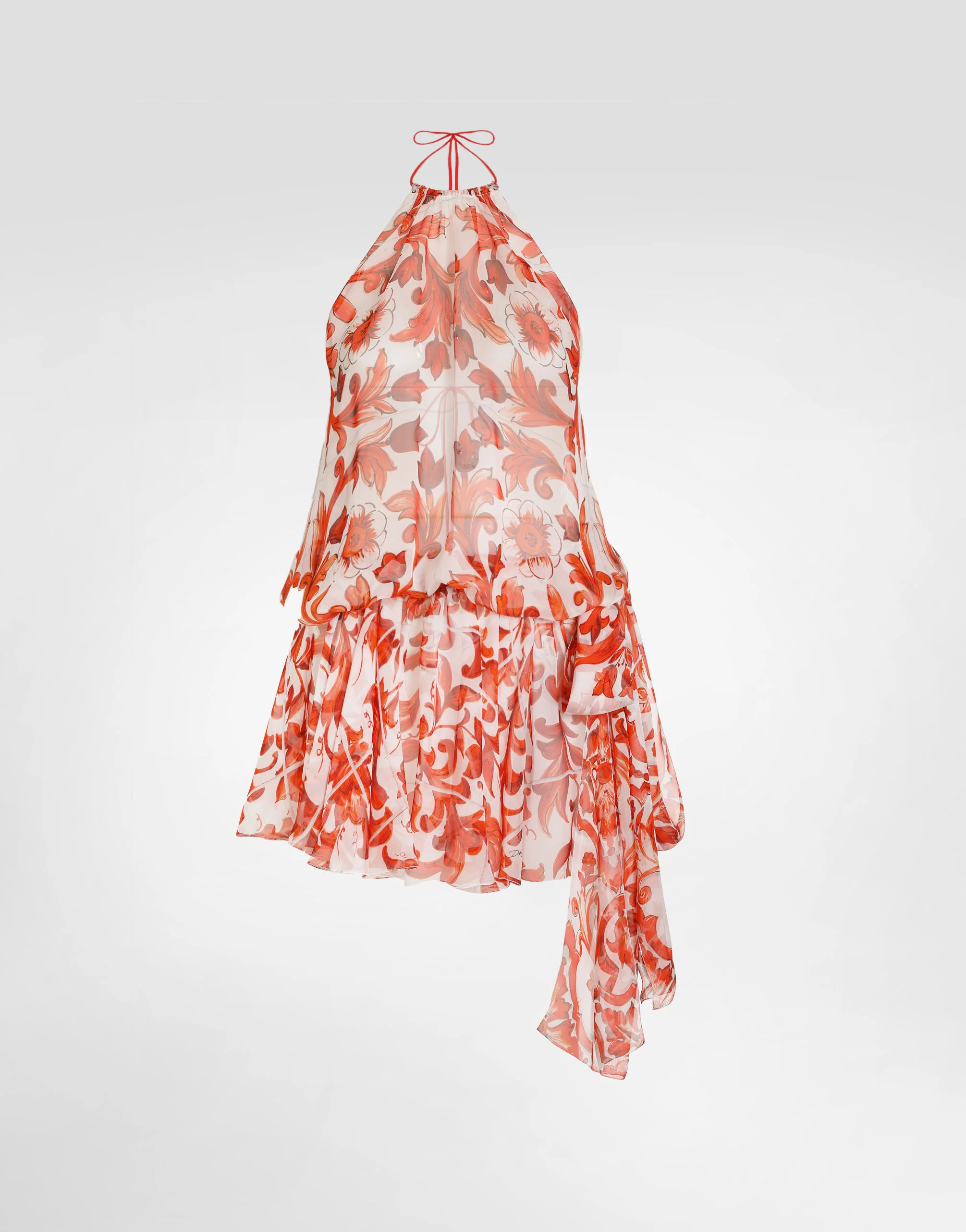 Majolica-print chiffon short dress - 1