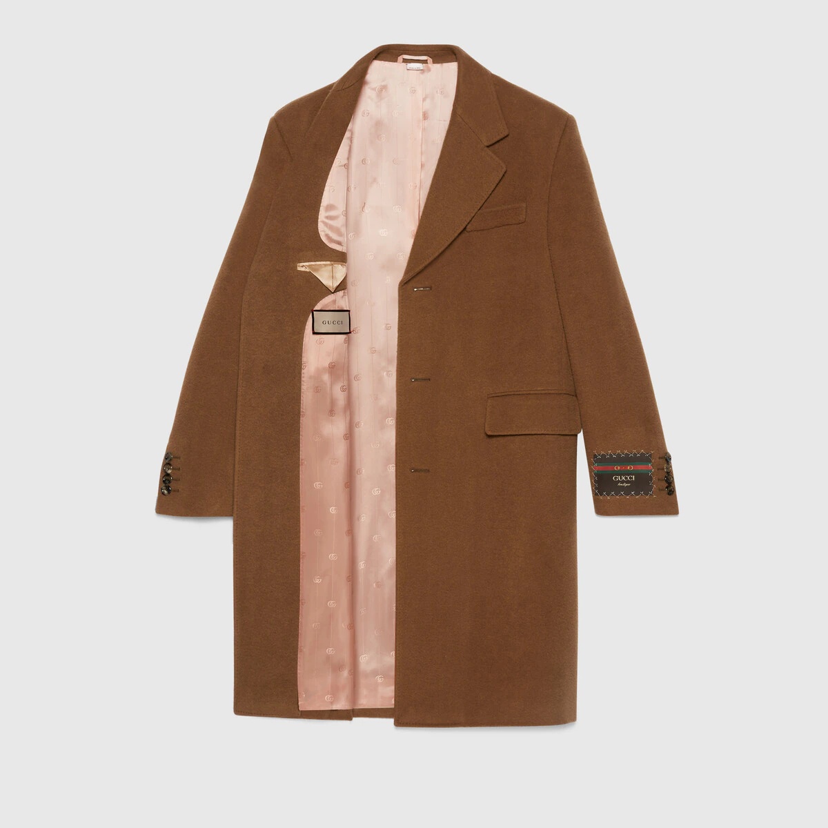 Wool coat with Gucci label - 3