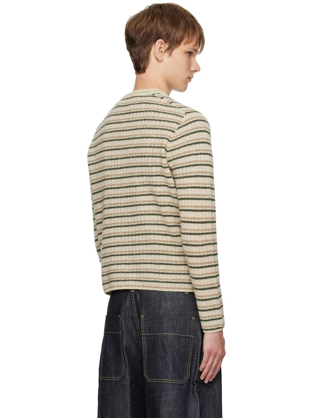 Beige Shetland Wool Cashmere Rib Knit Sweater - 3
