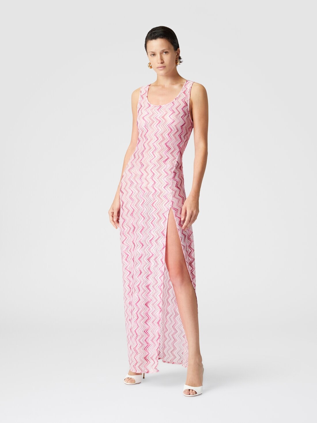 Long cover-up dress in slub zigzag viscose blend - 2