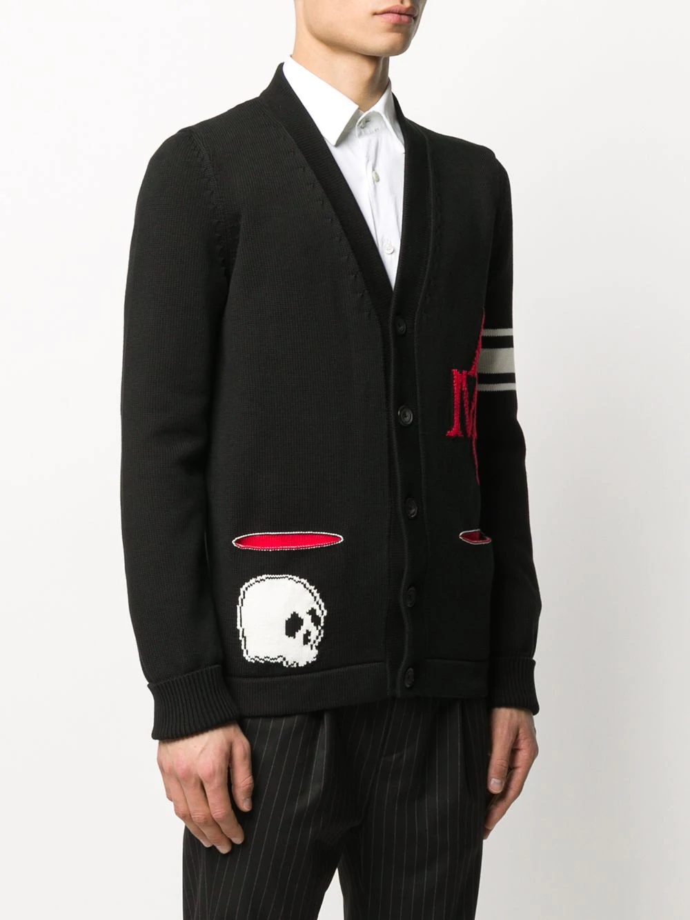 skull and monogram V-neck cardigan - 3