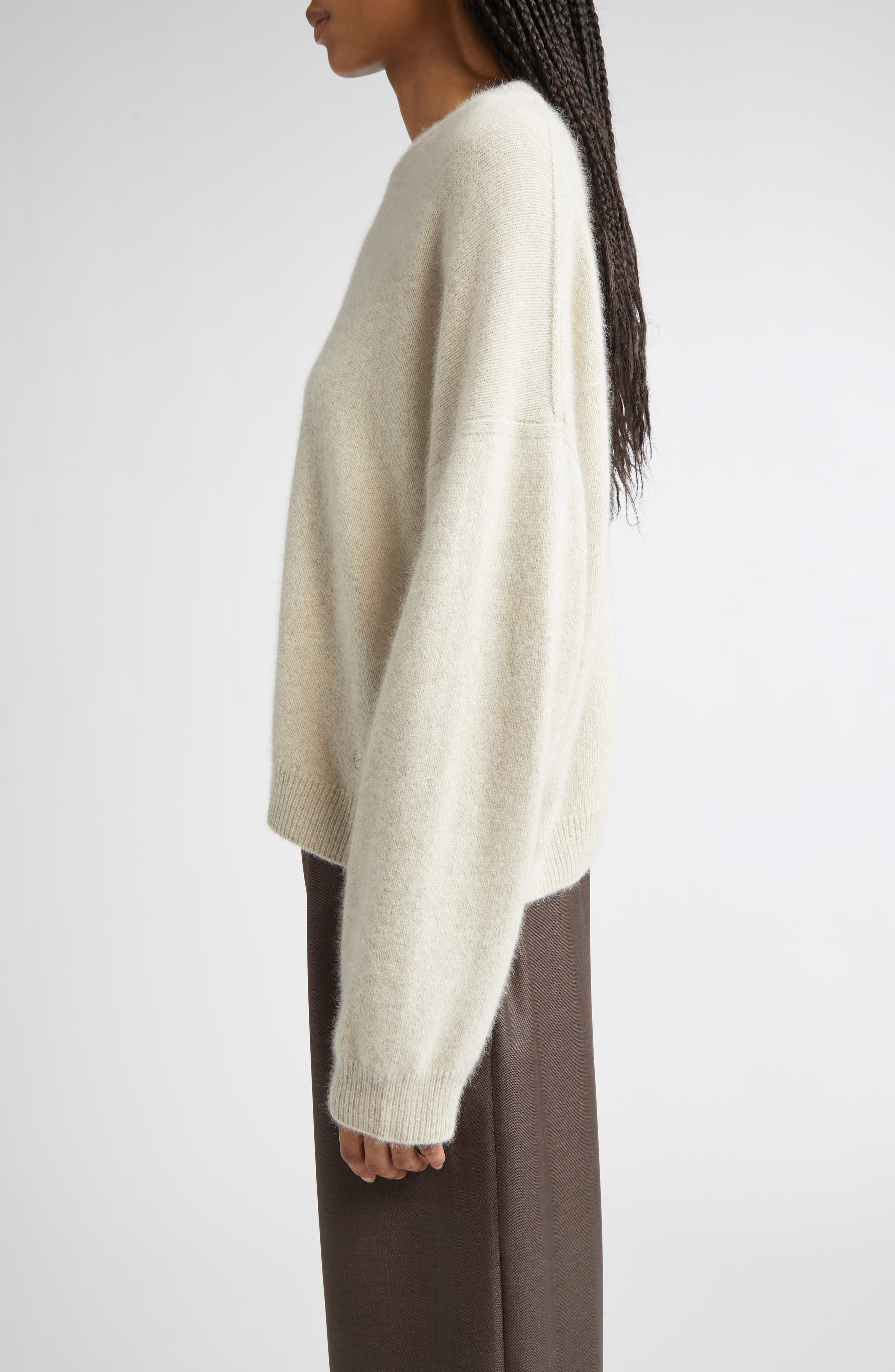 LOULOU DE SAISON Tristan Loose Fit Mercerized Wool & Yak Hair Blend Sweater in Stone Melange at Nord - 3