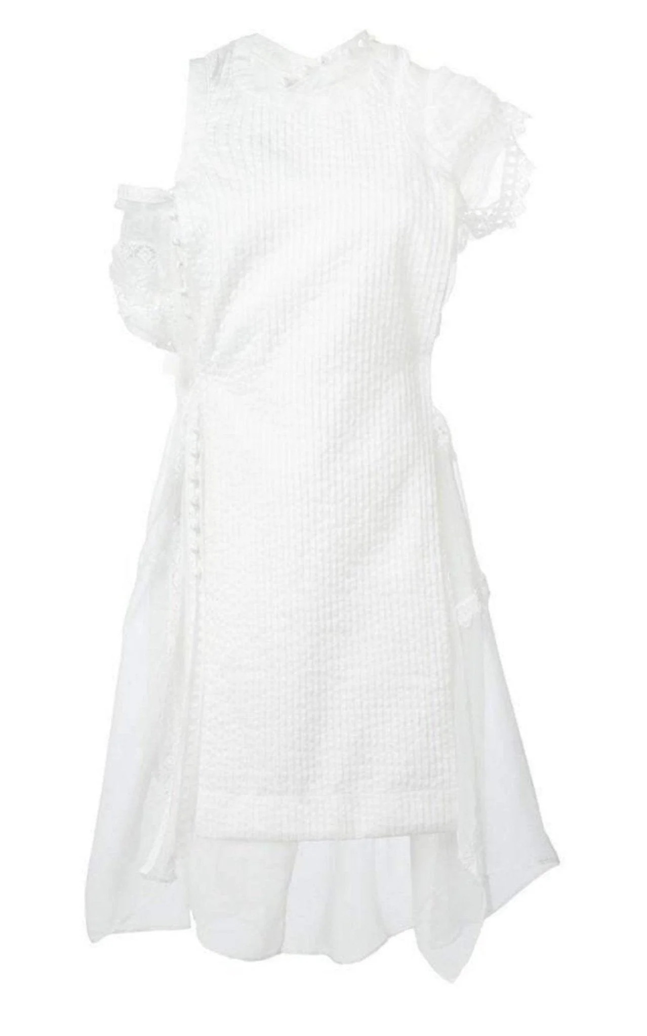 Lace Trim White Seersucker Dress - 1