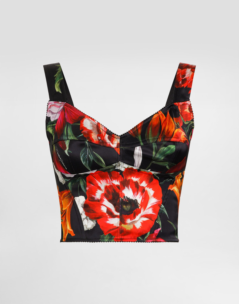 Flower-print satin corset 1