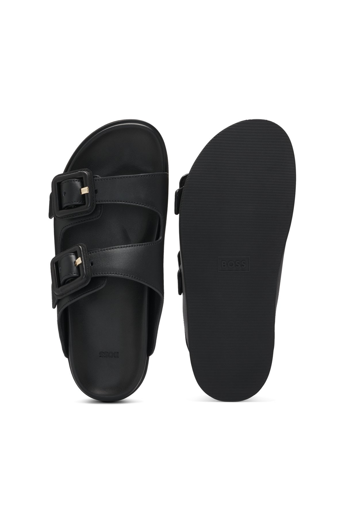 LEATHER SLIDES WITH TWIN BUCKLED STRAPS - 5