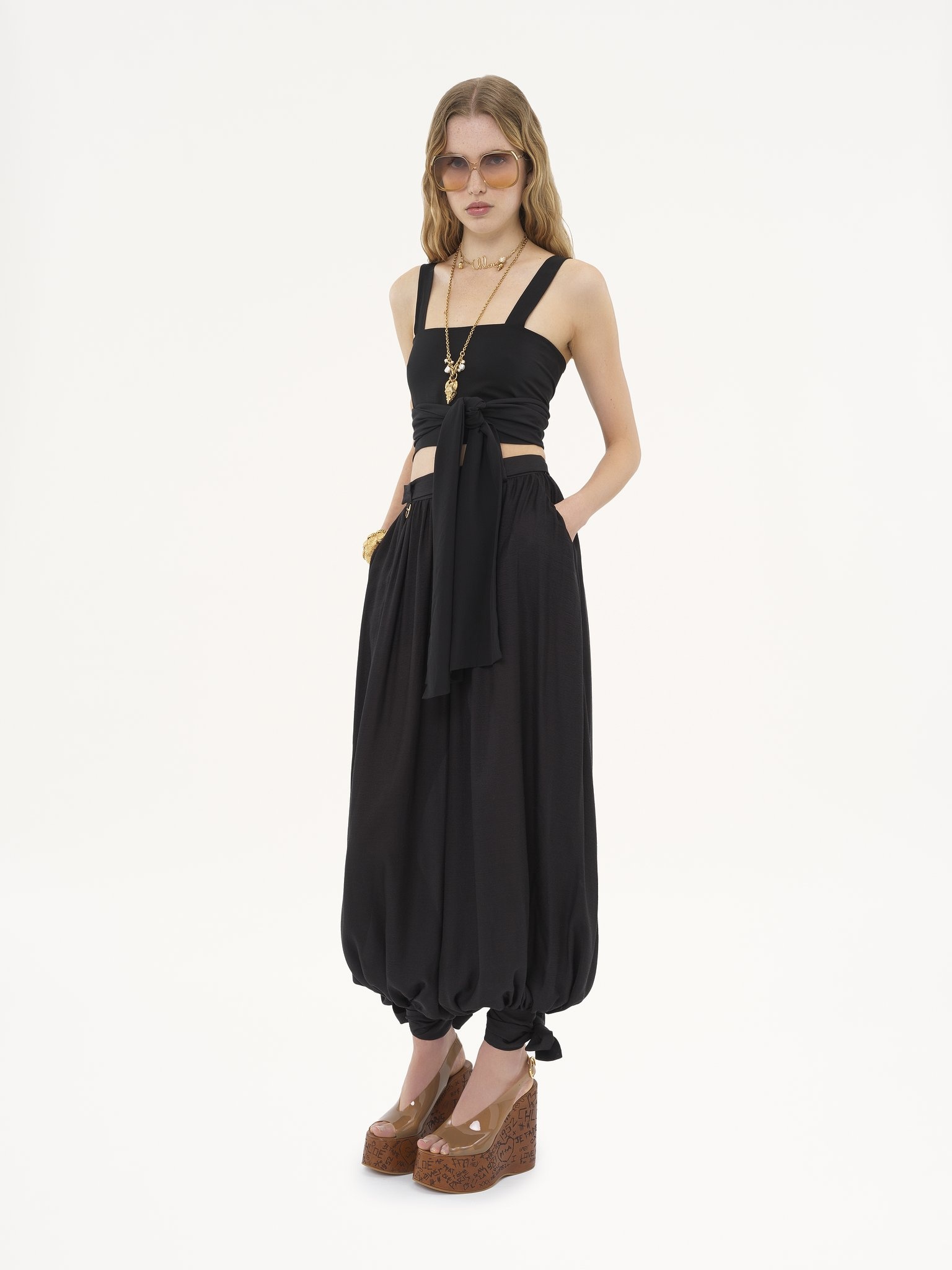 FLUID PLEATED PANTS IN SILK CHARMEUSE - 3