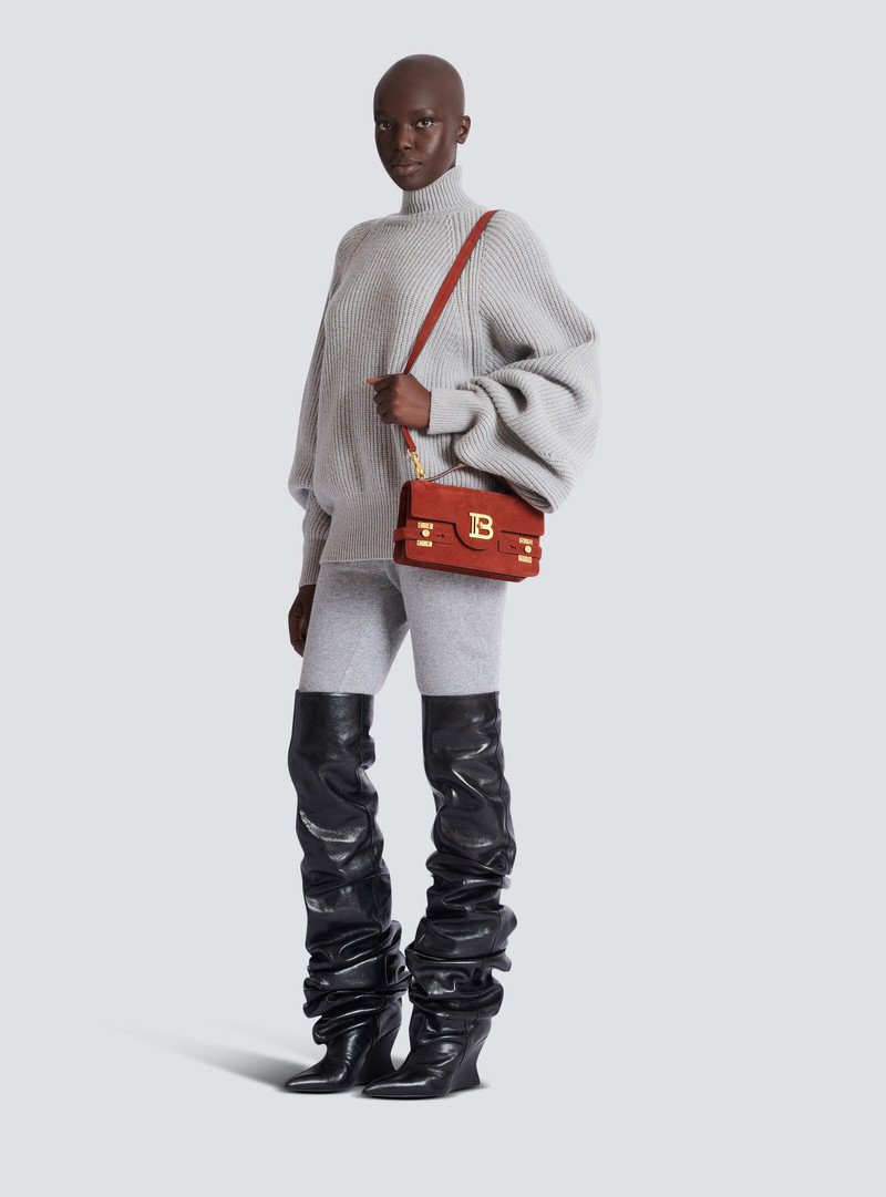 Balmain B-Buzz Shoulder 24 bag in suede outlook