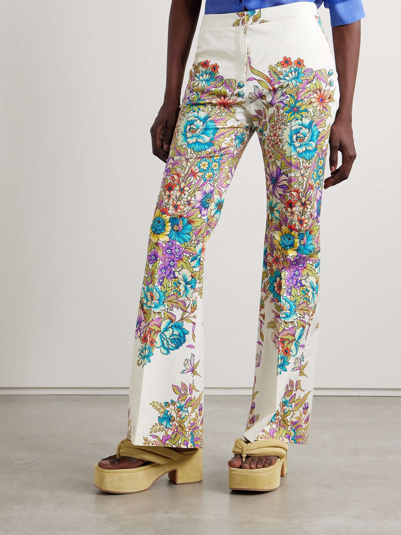 Floral-print cotton-blend crepe flared pants - 3