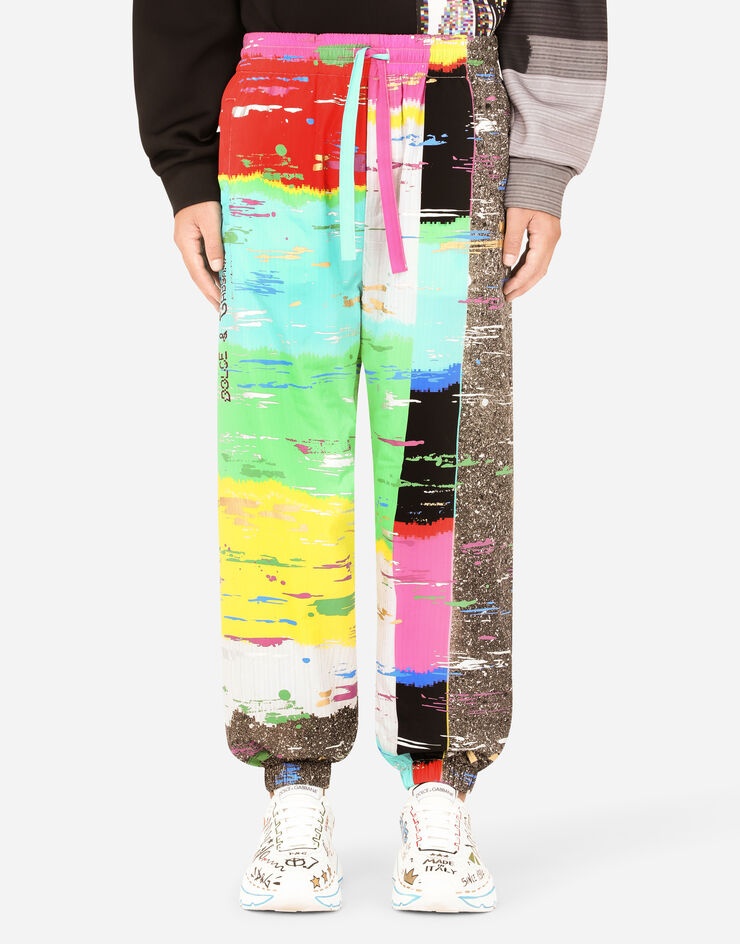 Nylon jogging pants with multi-colored glitch print - 1