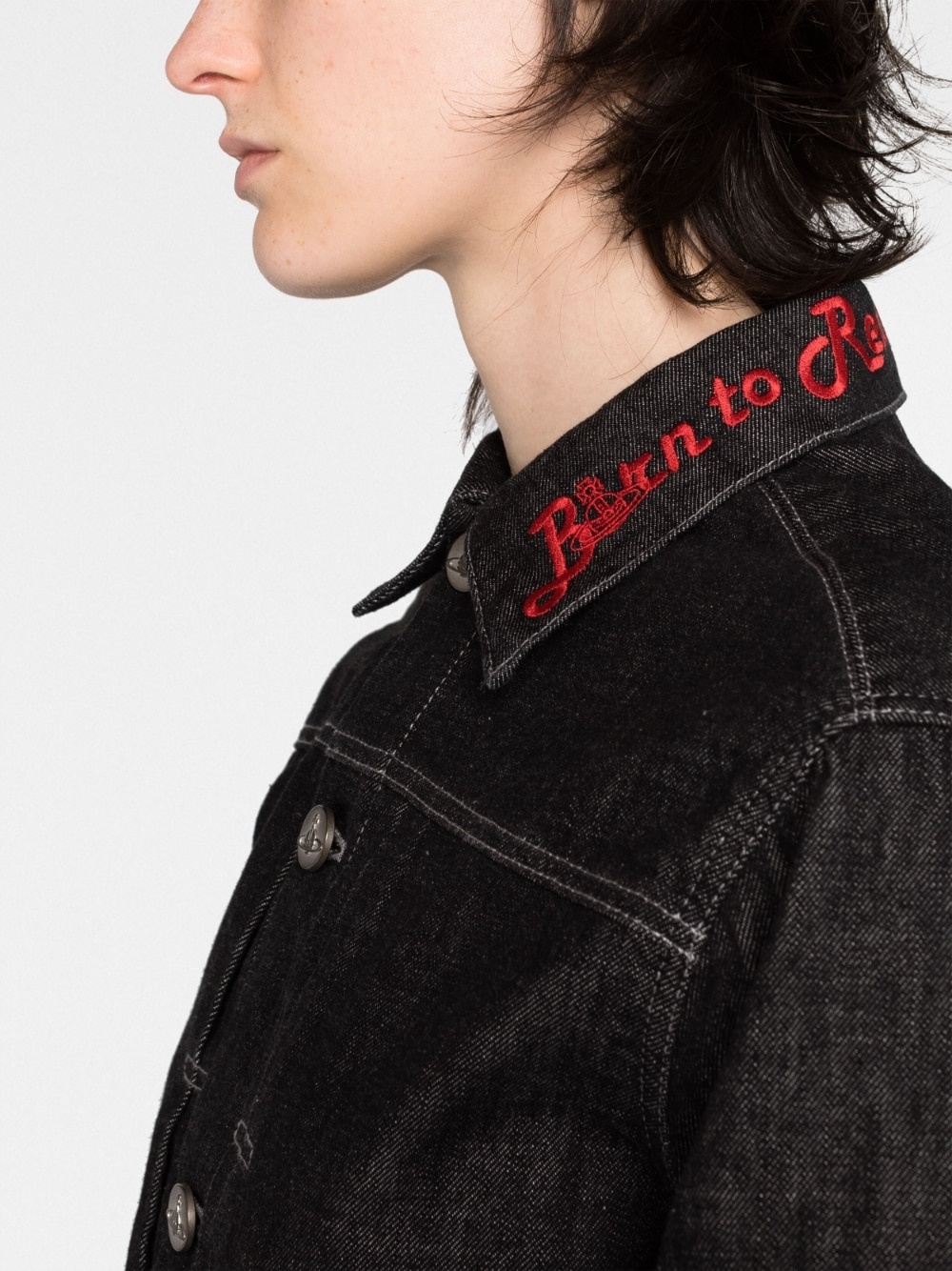 embroidered-logo denim jacket - 3