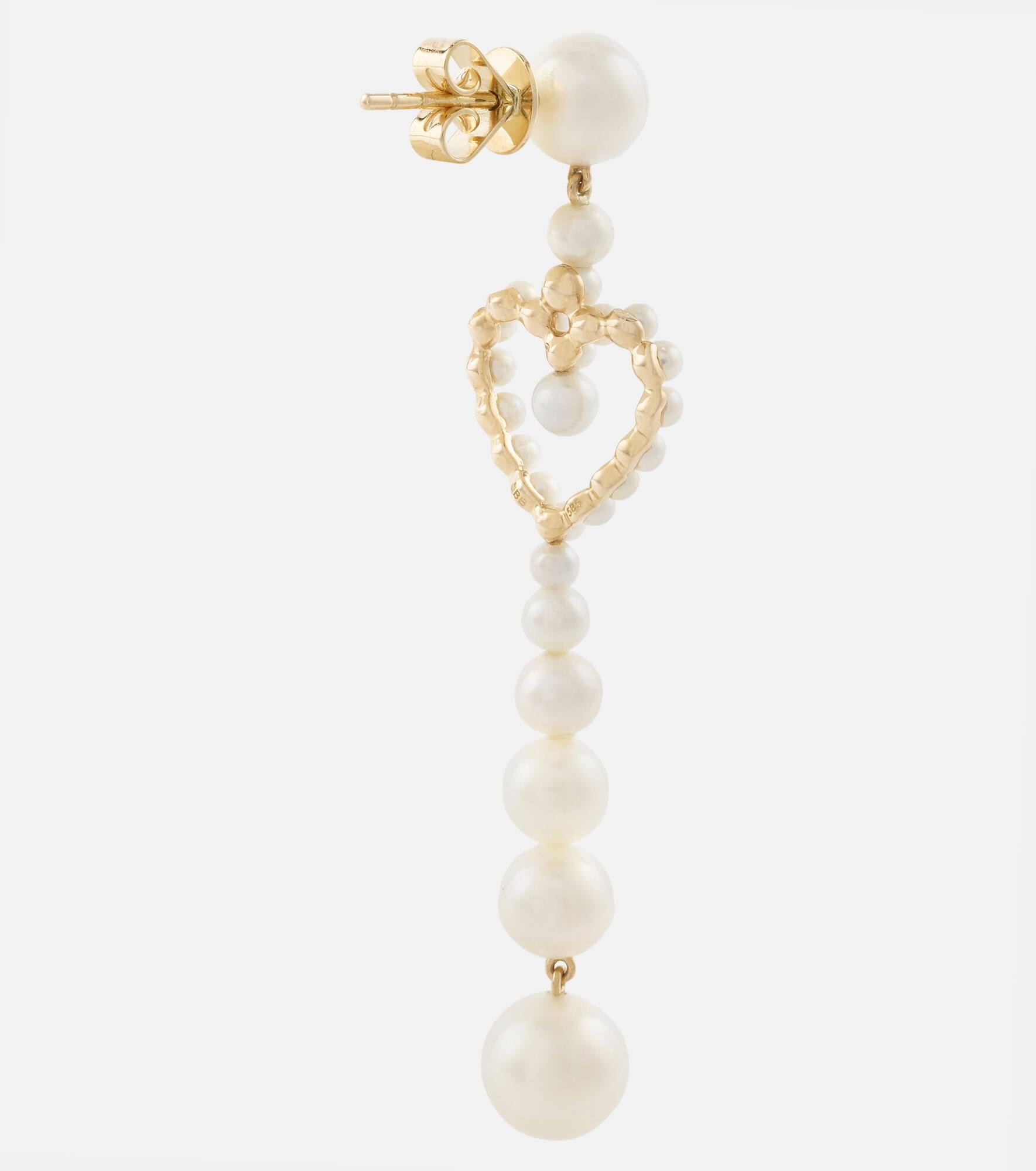 Pearl Heart 14kt gold pendant earrings with pearls - 6