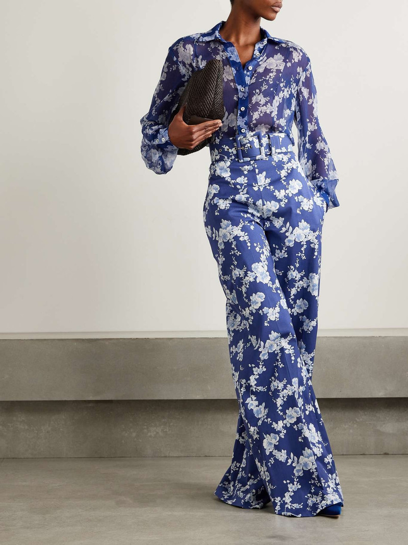 CAROLINA HERRERA Floral-print silk-crepon shirt Blue outlook