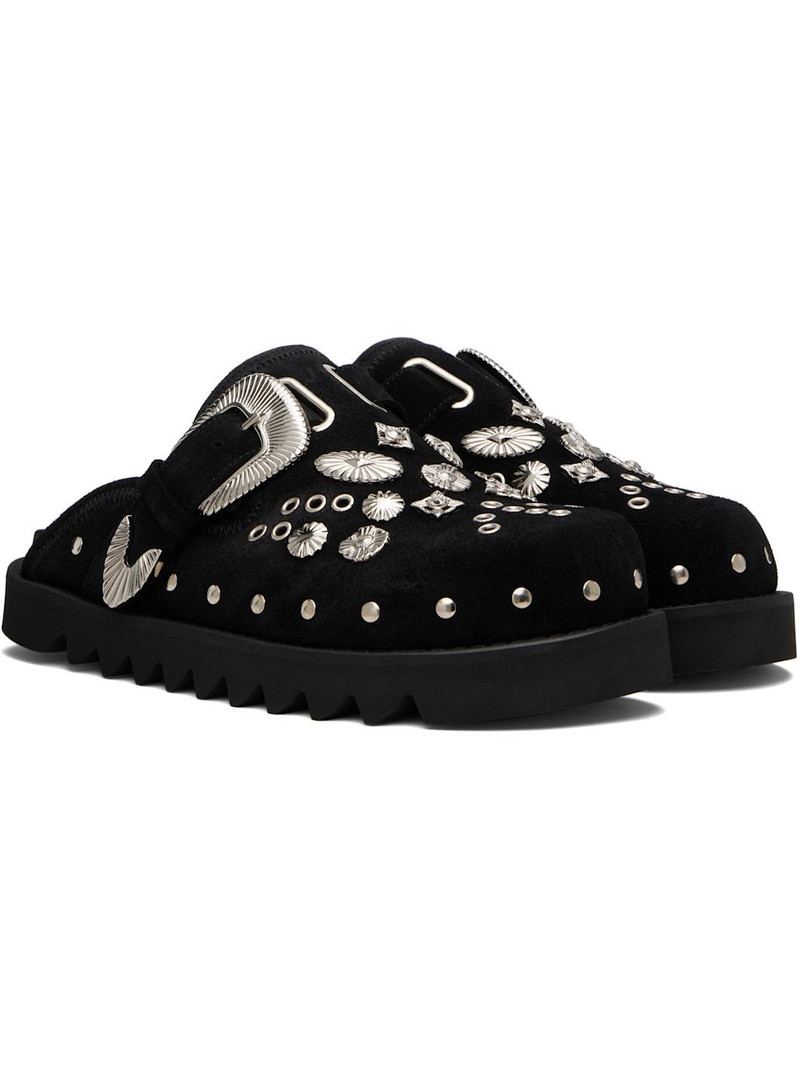 SSENSE Exclusive Black Eyelet Metal Sabot Loafers 4