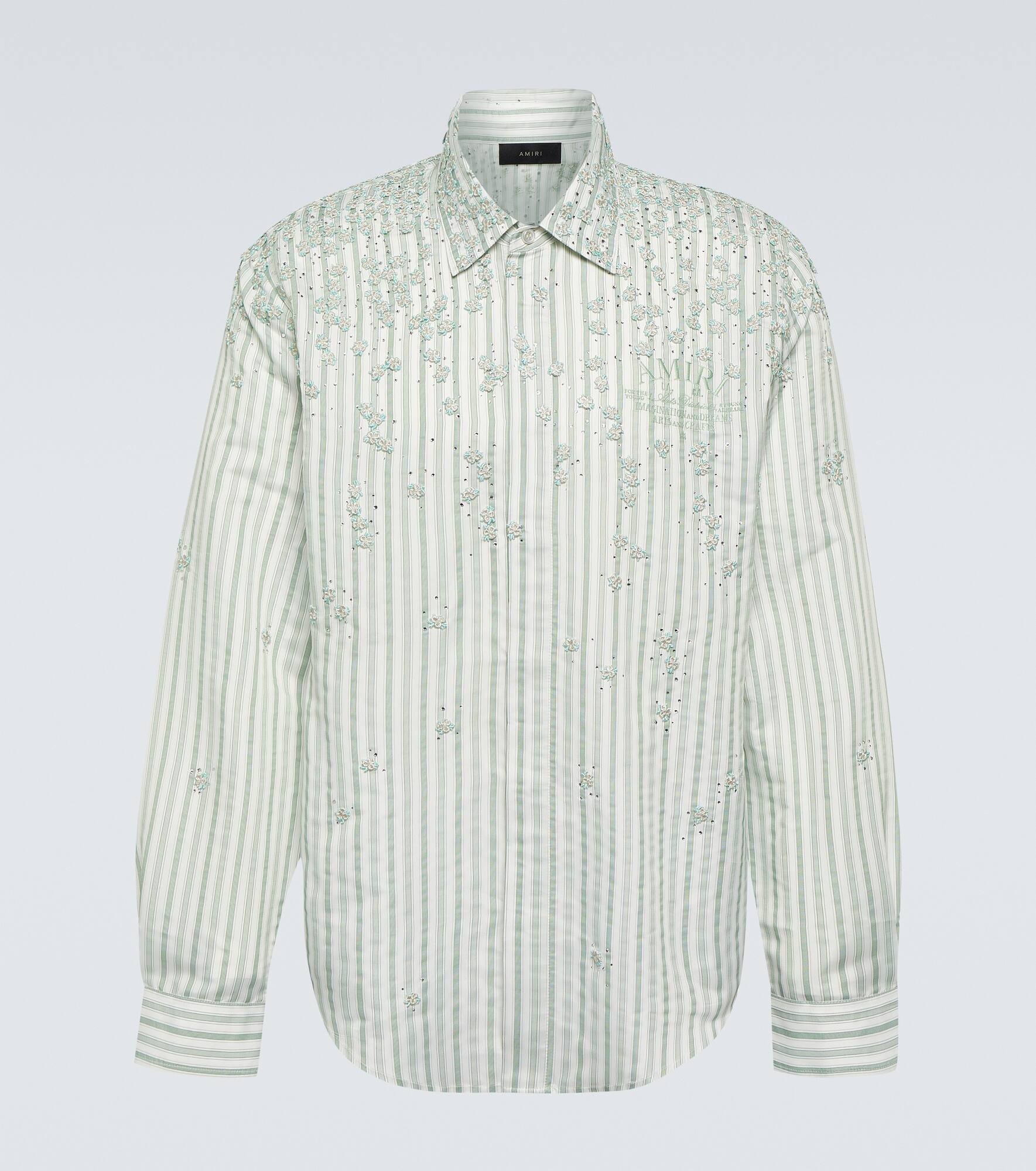 Floral-appliqué striped shirt - 1