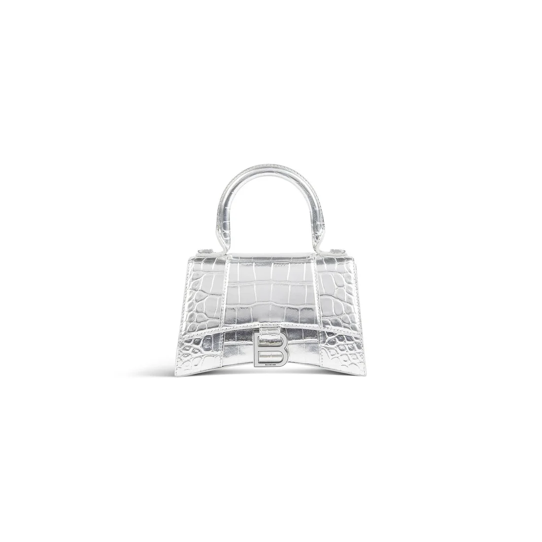 Women's Hourglass Xs Handbag Crocodile Embossed in Silver - 1