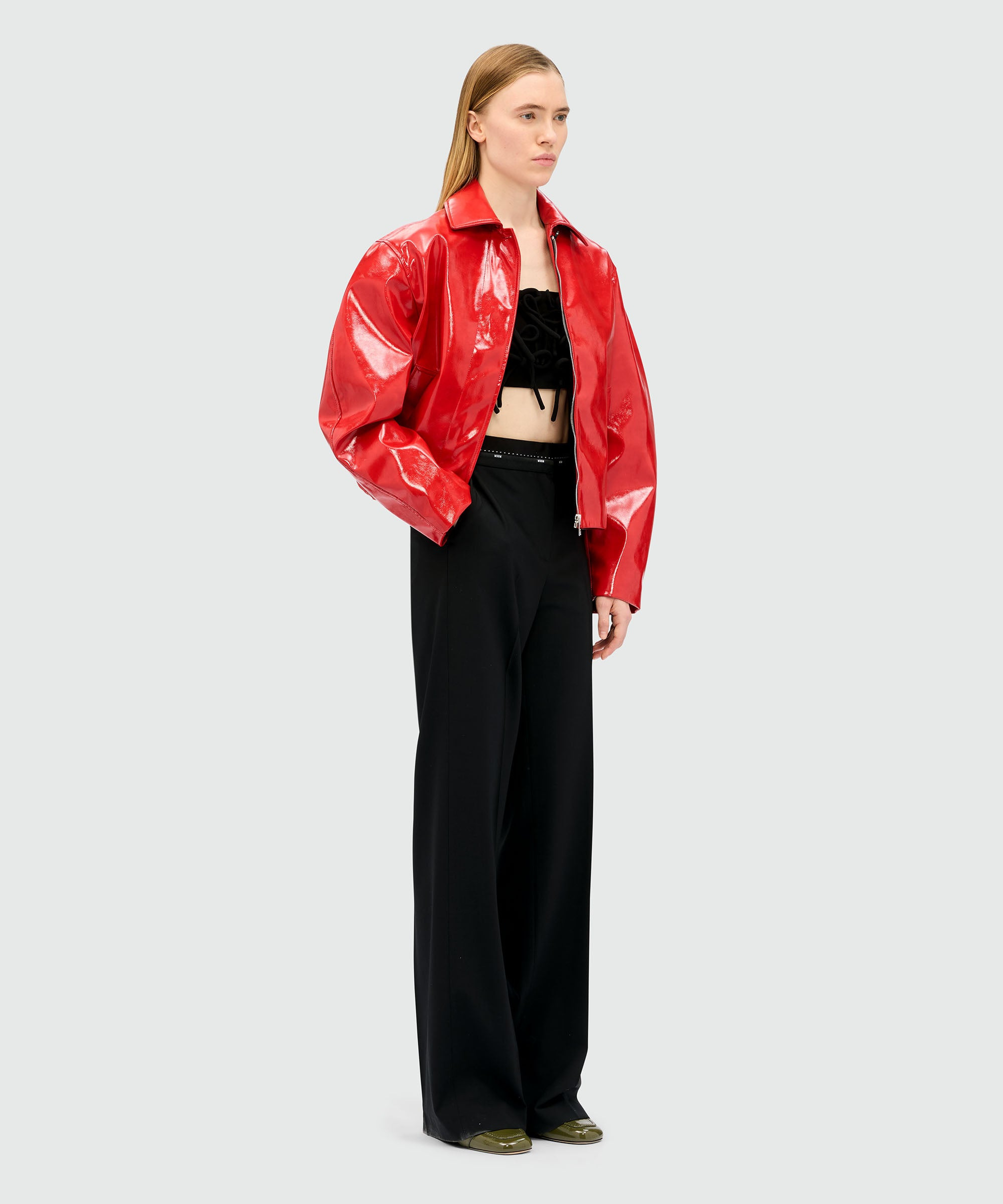 Black palazzo trousers in cool wool with logo belt - 4