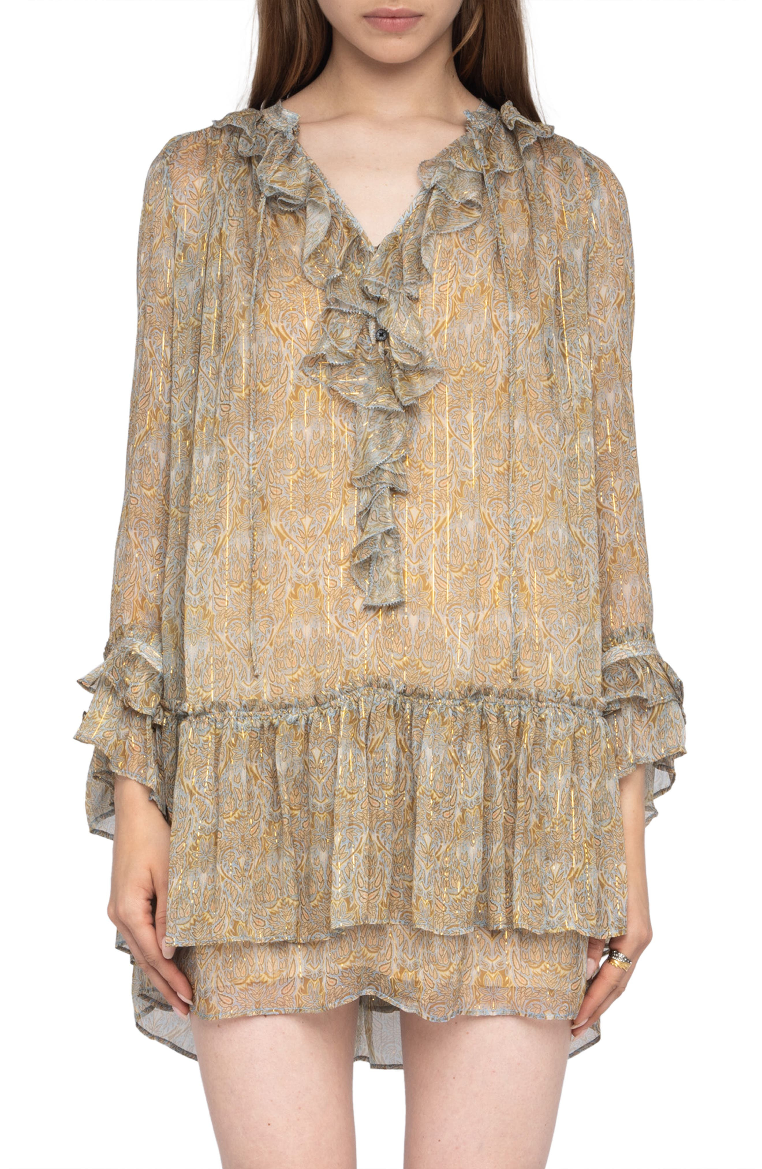 Zadig & Voltaire Alice Paisley Print Long Sleeve Minidress in Cloud at Nordstrom - 7