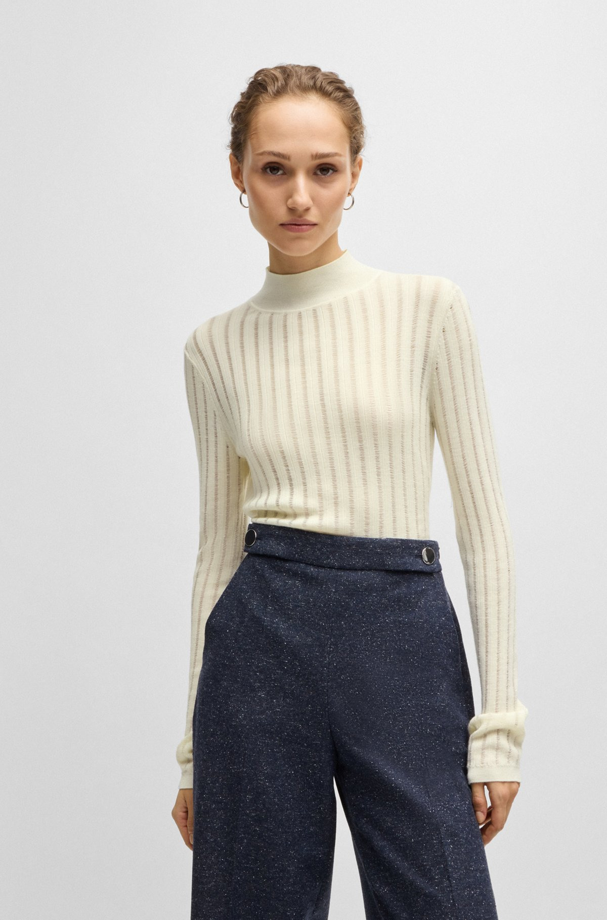 WOOL SWEATER WITH STRUCTURED STRIPES - 2