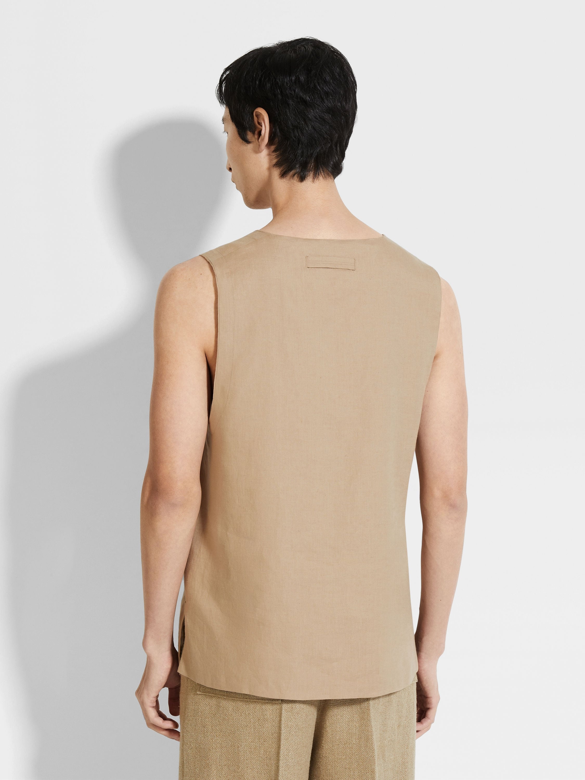 LIGHT TAUPE OASI LINO TANK SHIRT - 5