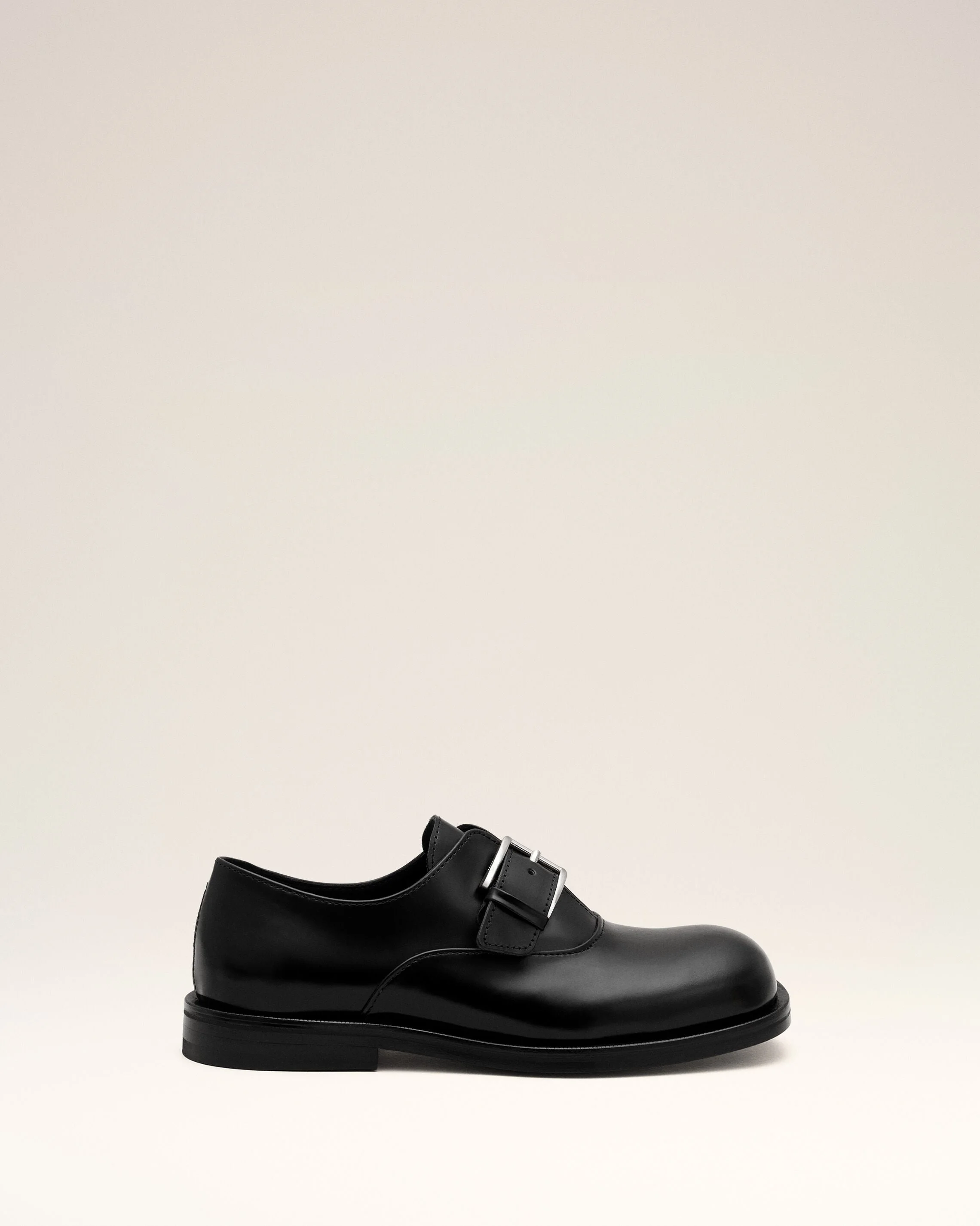 BLACK COW LEATHER MONK STRAP SHOES - 1