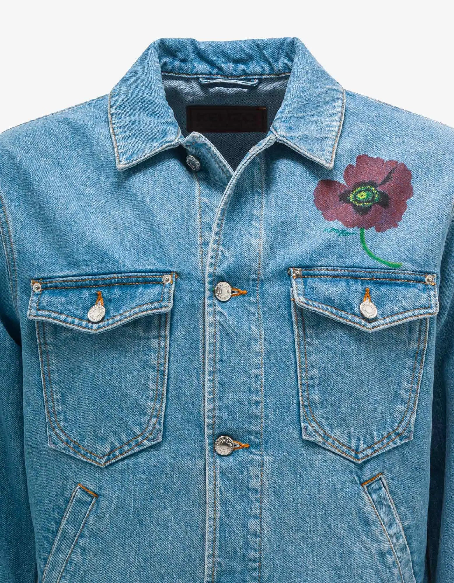 Kenzo Sky Blue Kenzo Poppy Denim Jacket - 4