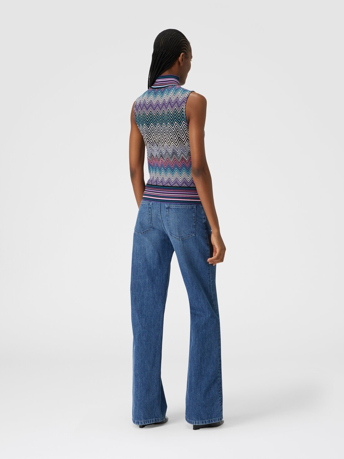 Sleeveless turtleneck top in zig zag wool - 3