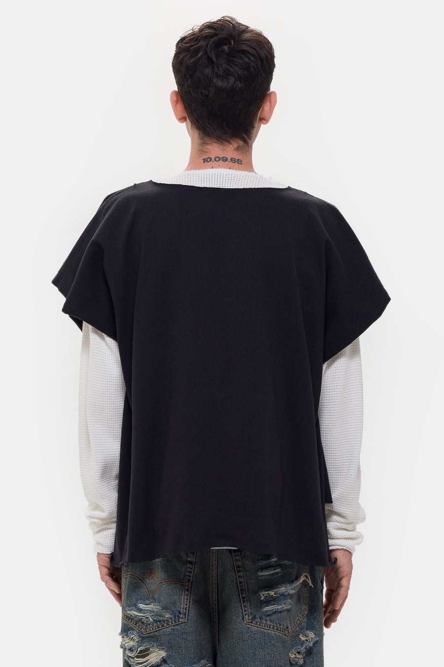 Double Layer Distressed T-Shirt in Black Washed - 3