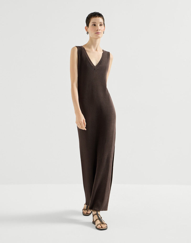 Cotton rib knit dress with monili 2